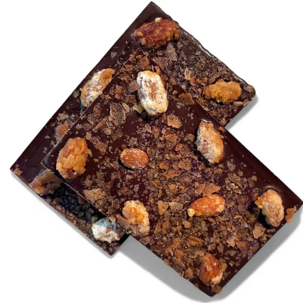 Tablette Chocolat Noir Amandes éclats de Crêpe Dentelle