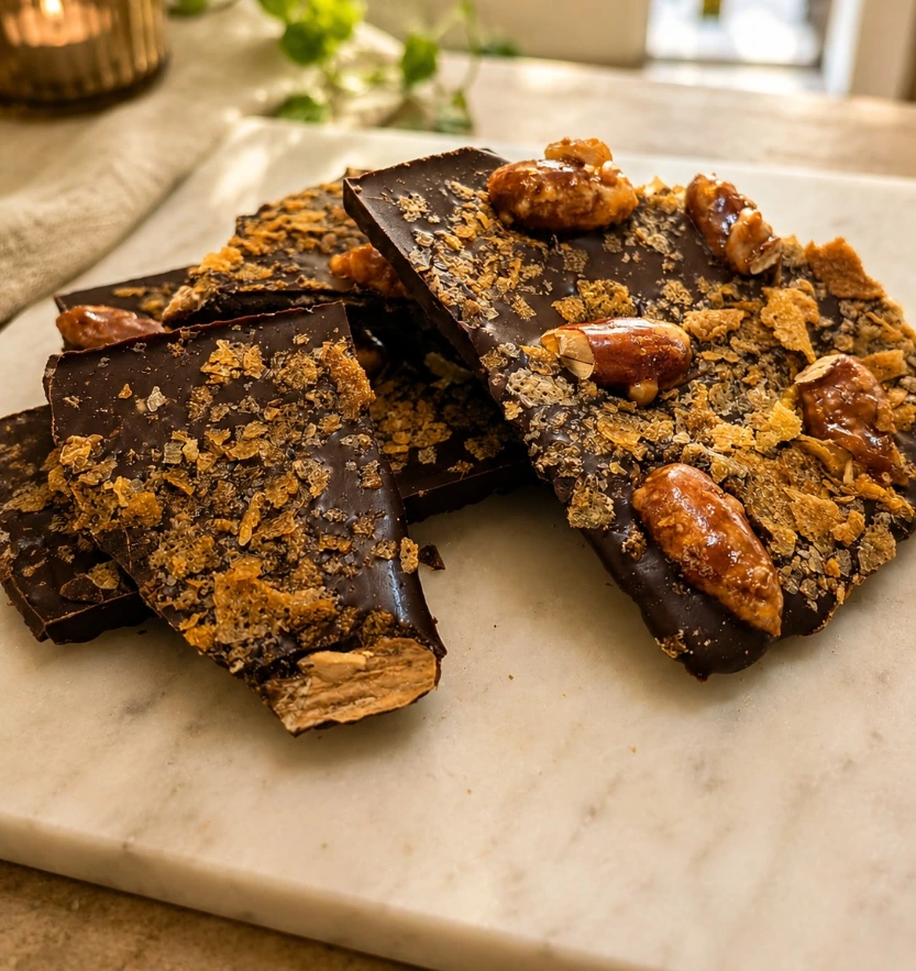Tablette Chocolat Noir Amandes éclats de Crêpe Dentelle